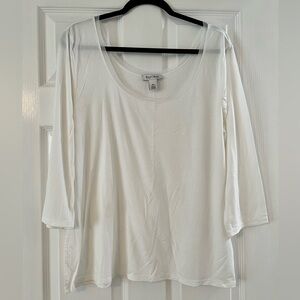 WHBM White 3/4 length scoop neck tee with mesh trim Size XL